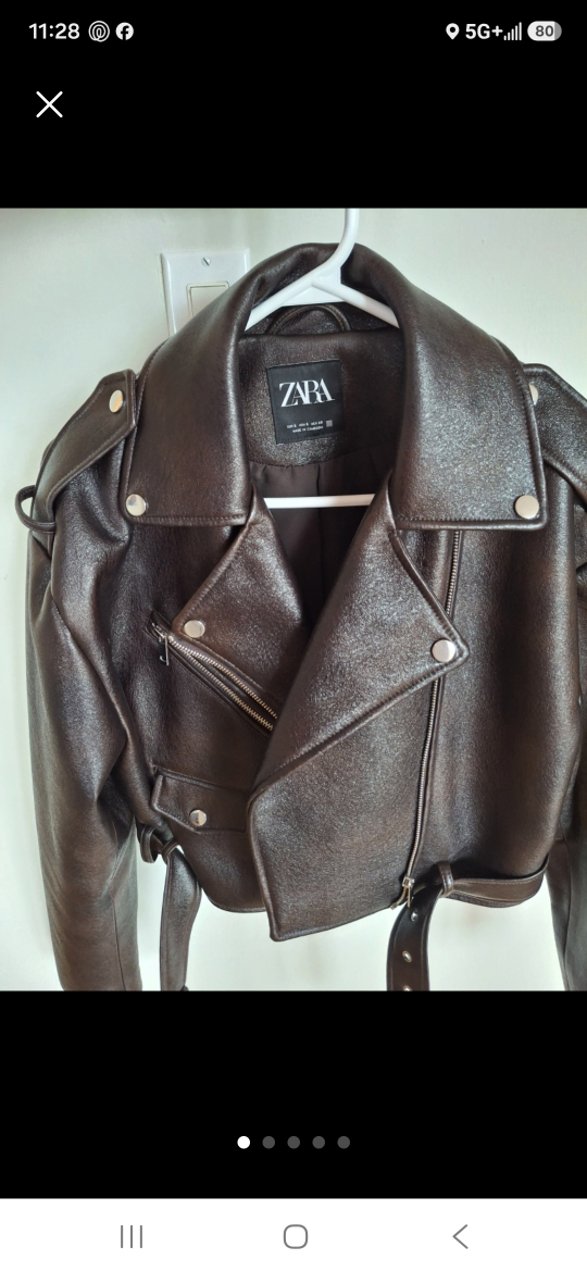 Zara Brown Faux Leather Biker Jacket