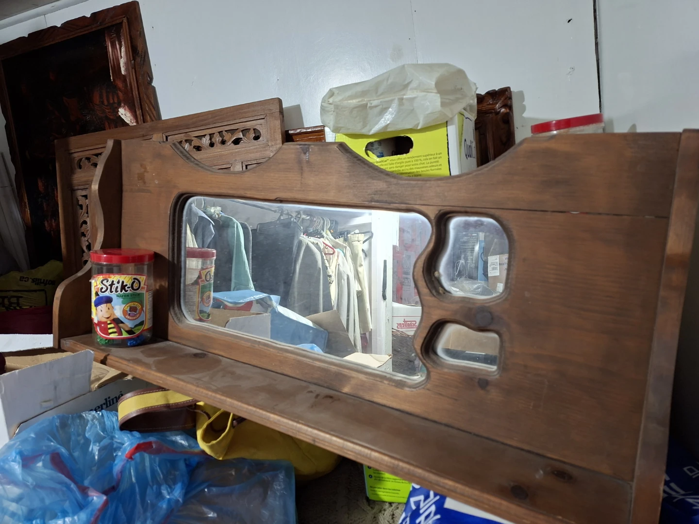 Vintage Wooden Wall Shelf with Mirror - photo 3
