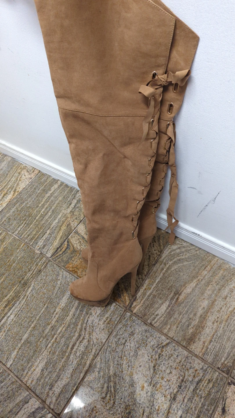 Tan Faux Suede Thigh-High Boots - photo 3