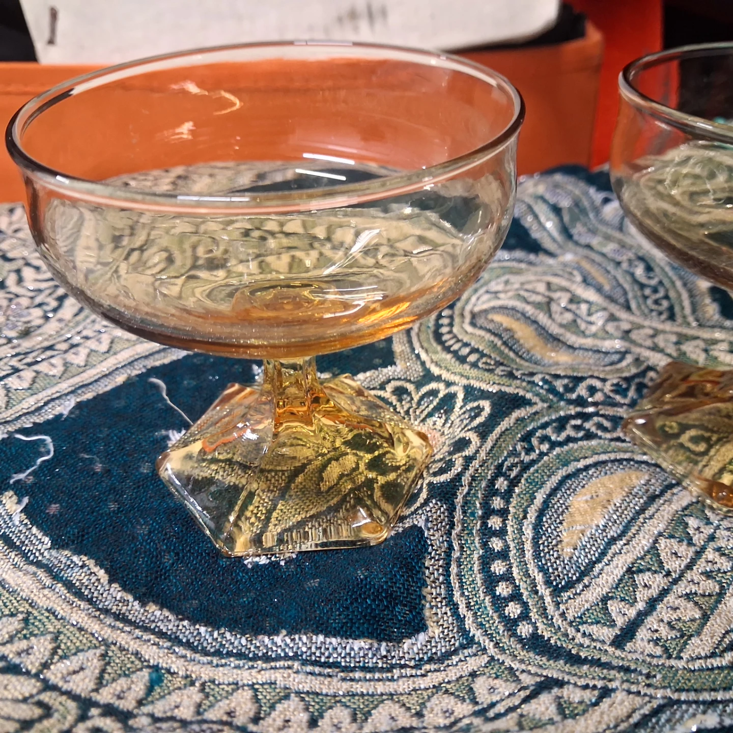Set of Two Vintage Amber Glass Sherbet Coupes