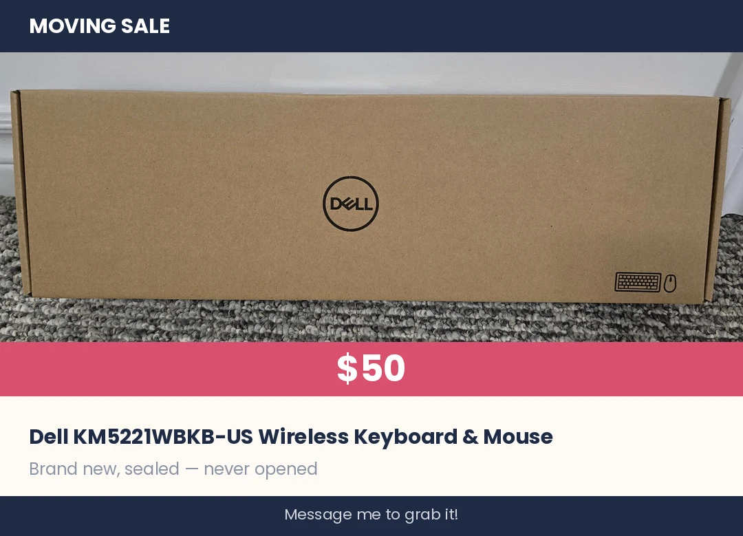 Dell KM5221WBKB-US Wireless Keyboard and Mouse