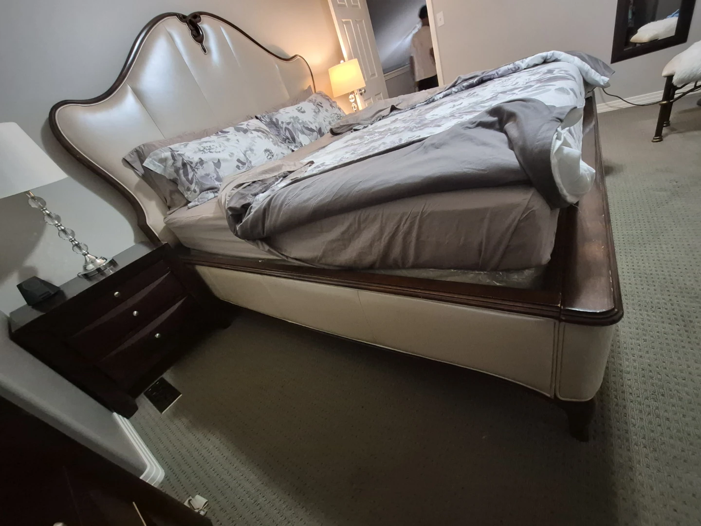 Upholstered King Bed Frame  with box spring and matress. - photo 4