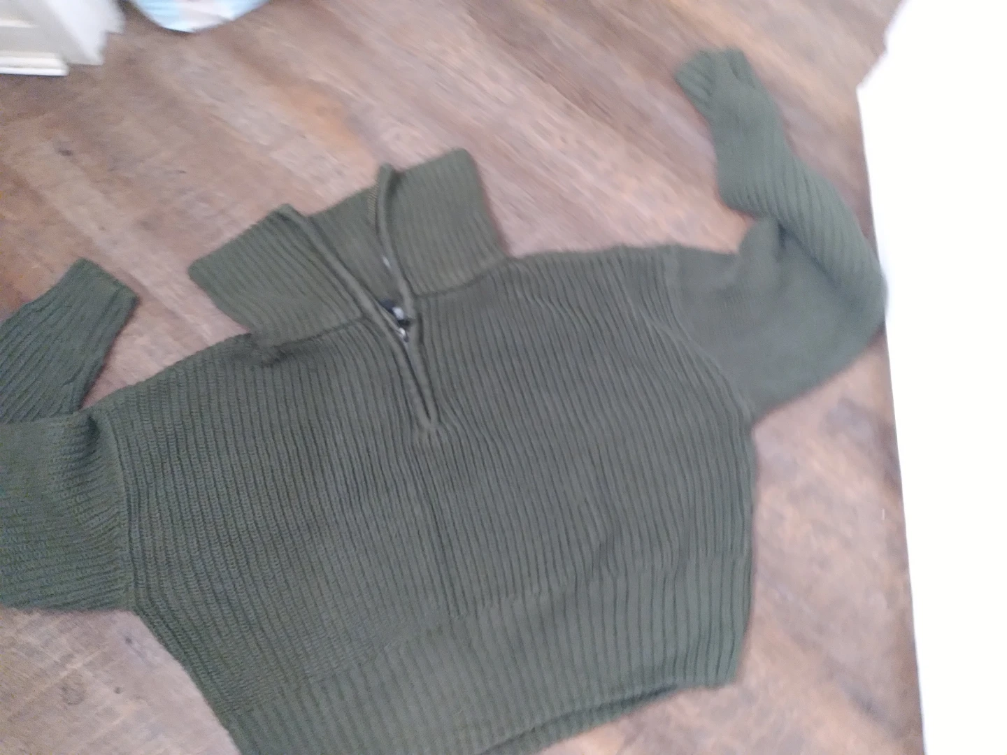 Olive Green cropped Quarter-Zip Ribbed Sweater - photo 2
