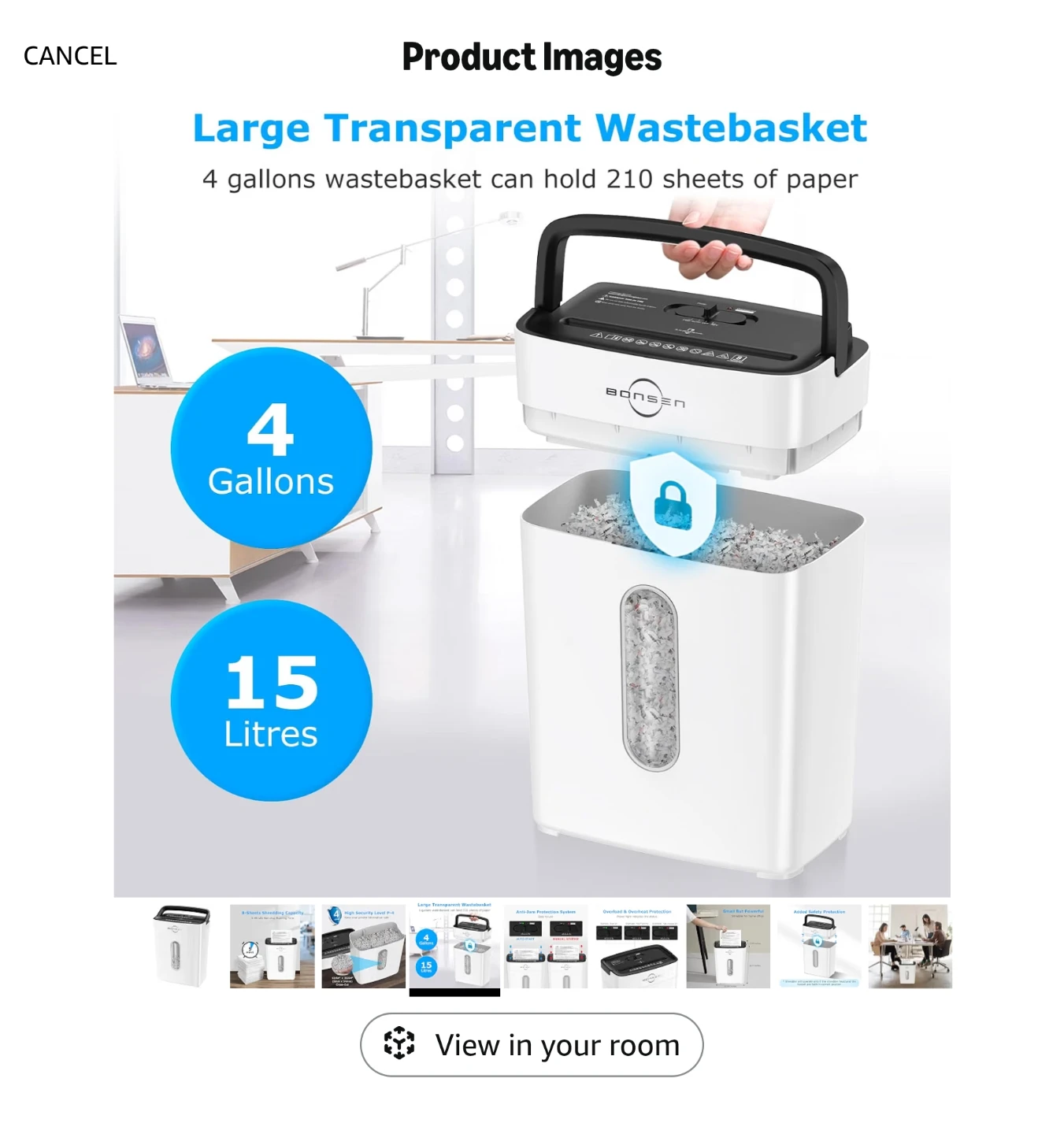 Bonsen 8-Sheet Shredder with 4 Gallon Wastebasket - photo 4