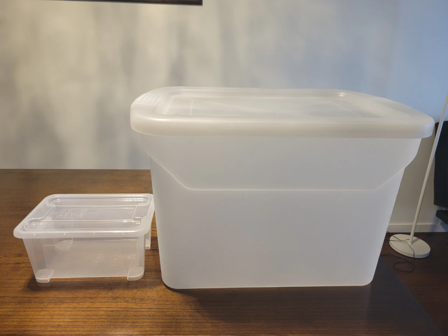 Two Clear Plastic Storage Bins