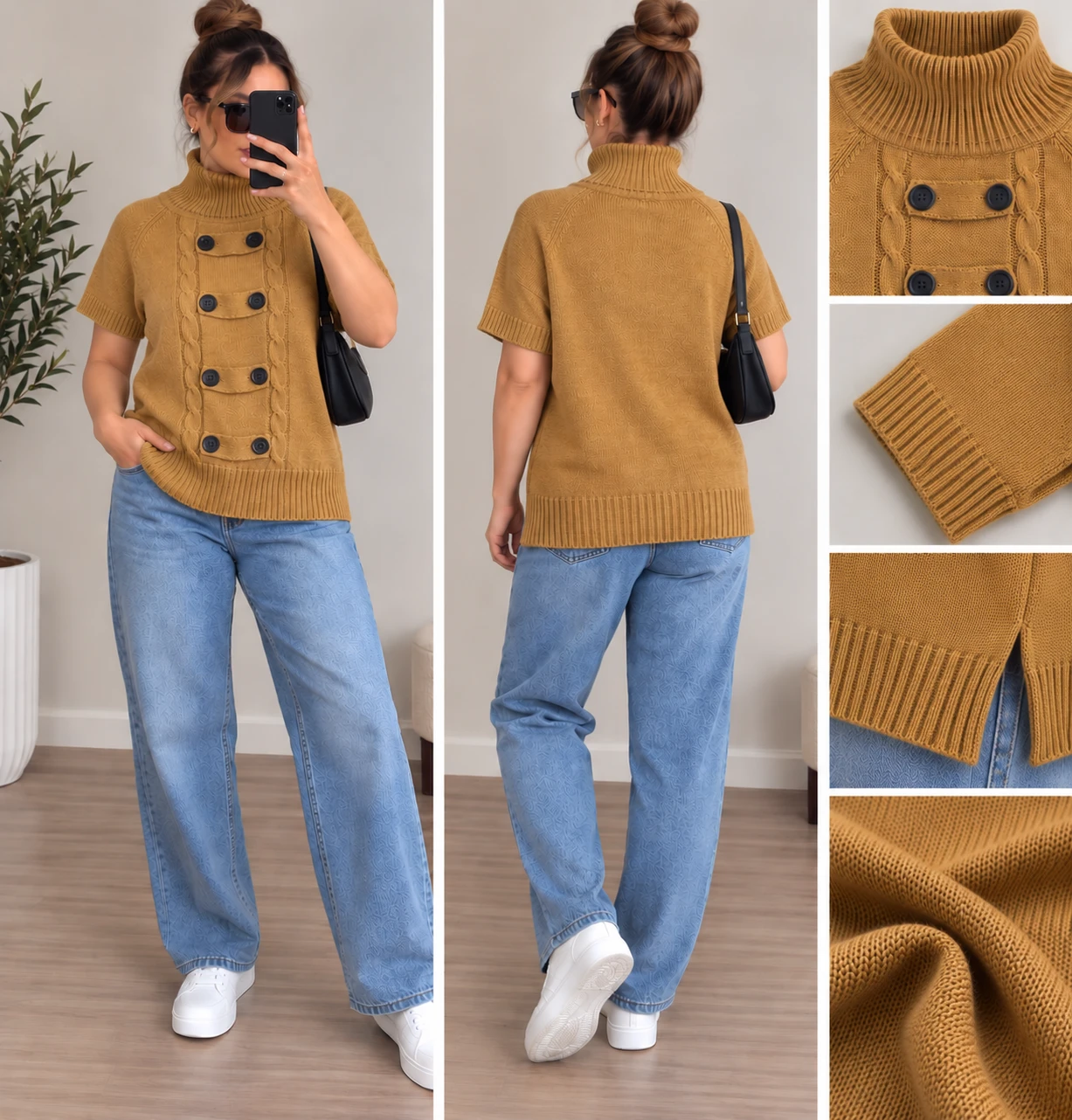 Mustard Yellow Turtleneck Sweater Top