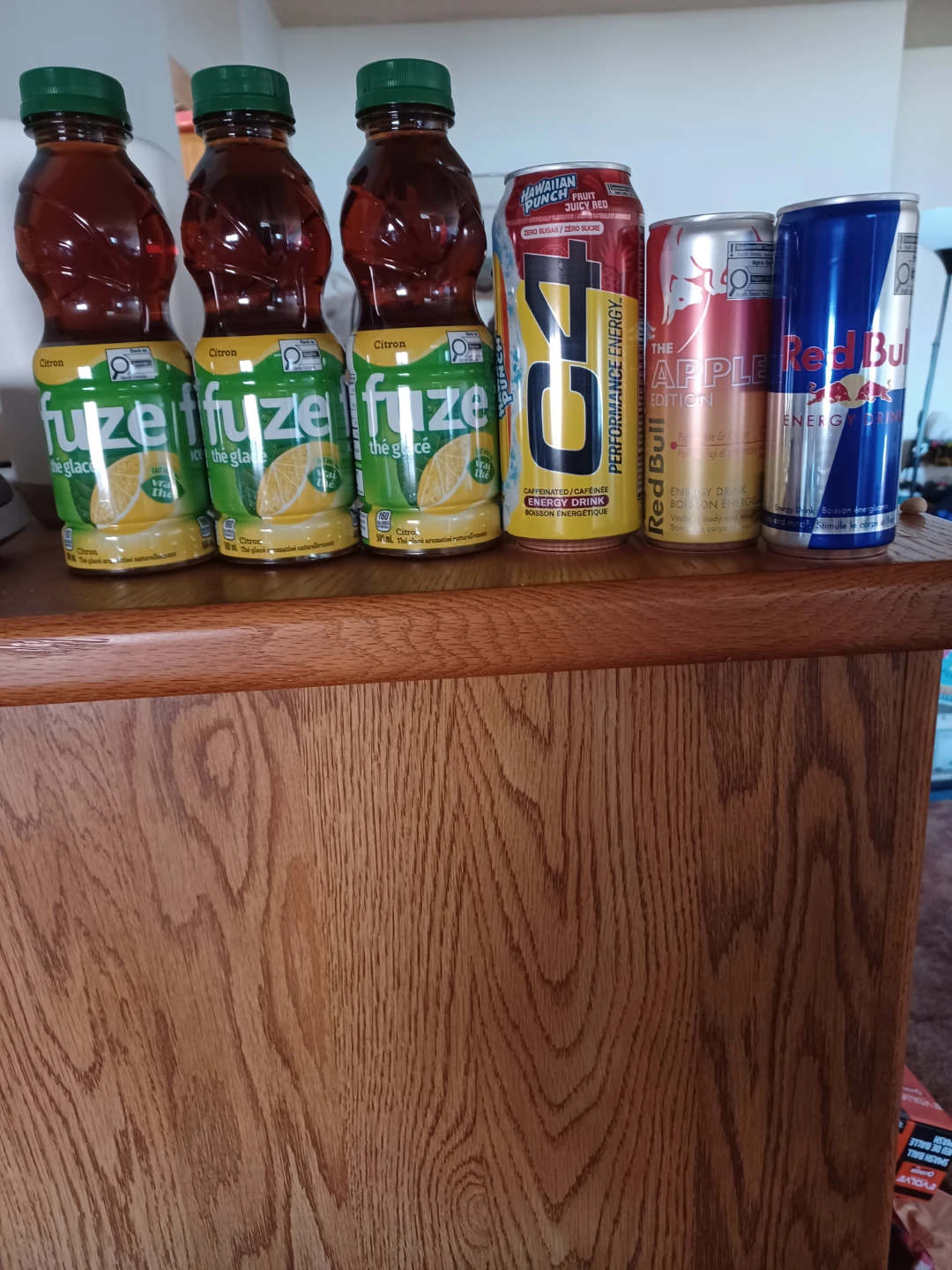 Assorted Fuze Tea, C4, and Red Bull Energy Drinks