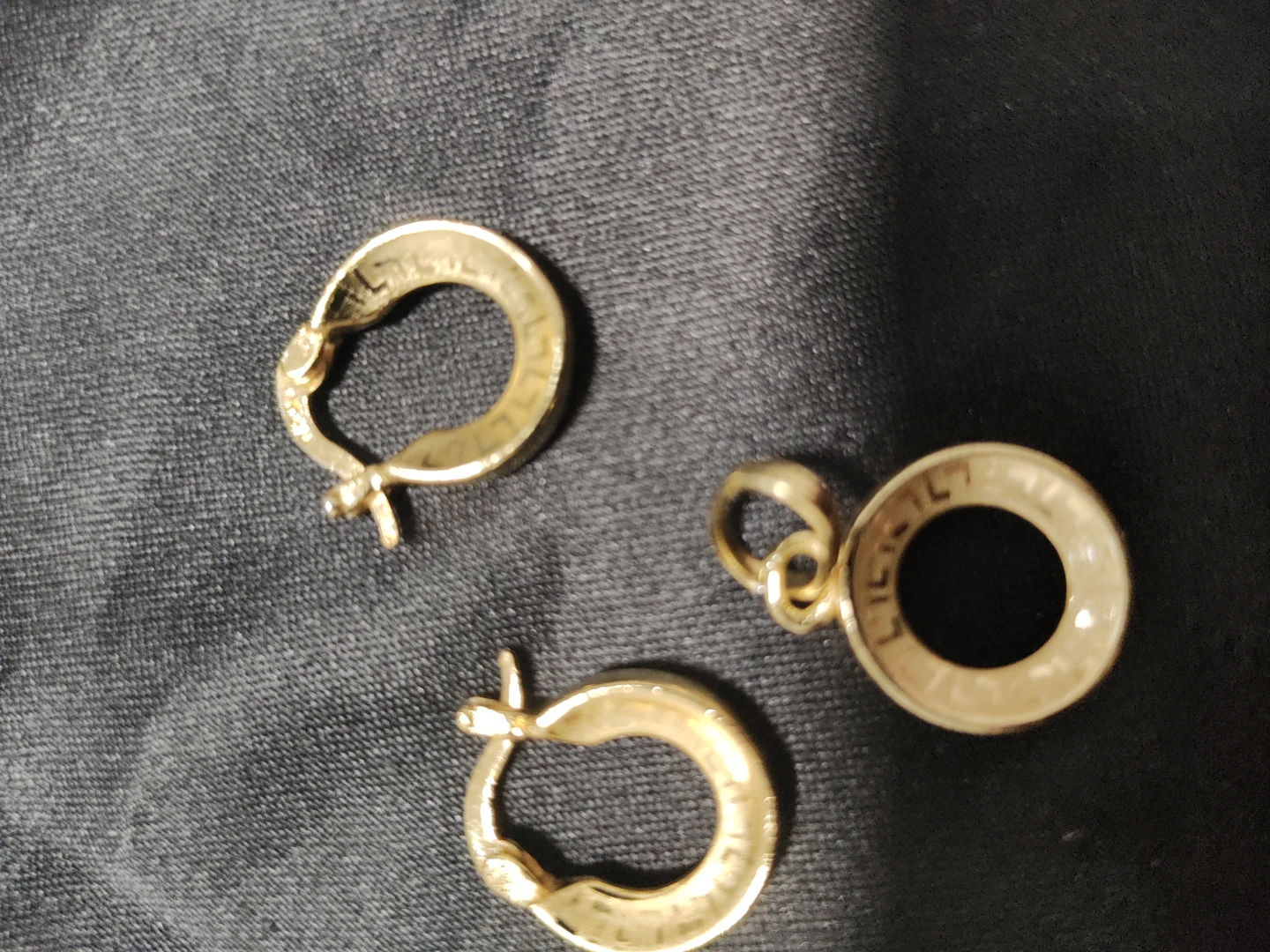Gold Tone Hoop Earrings and Pendant Set