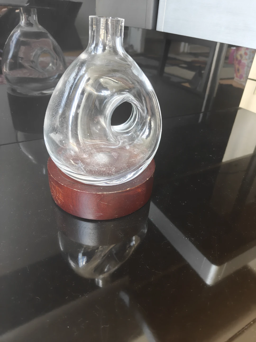 Glass Decanter with Wooden Base