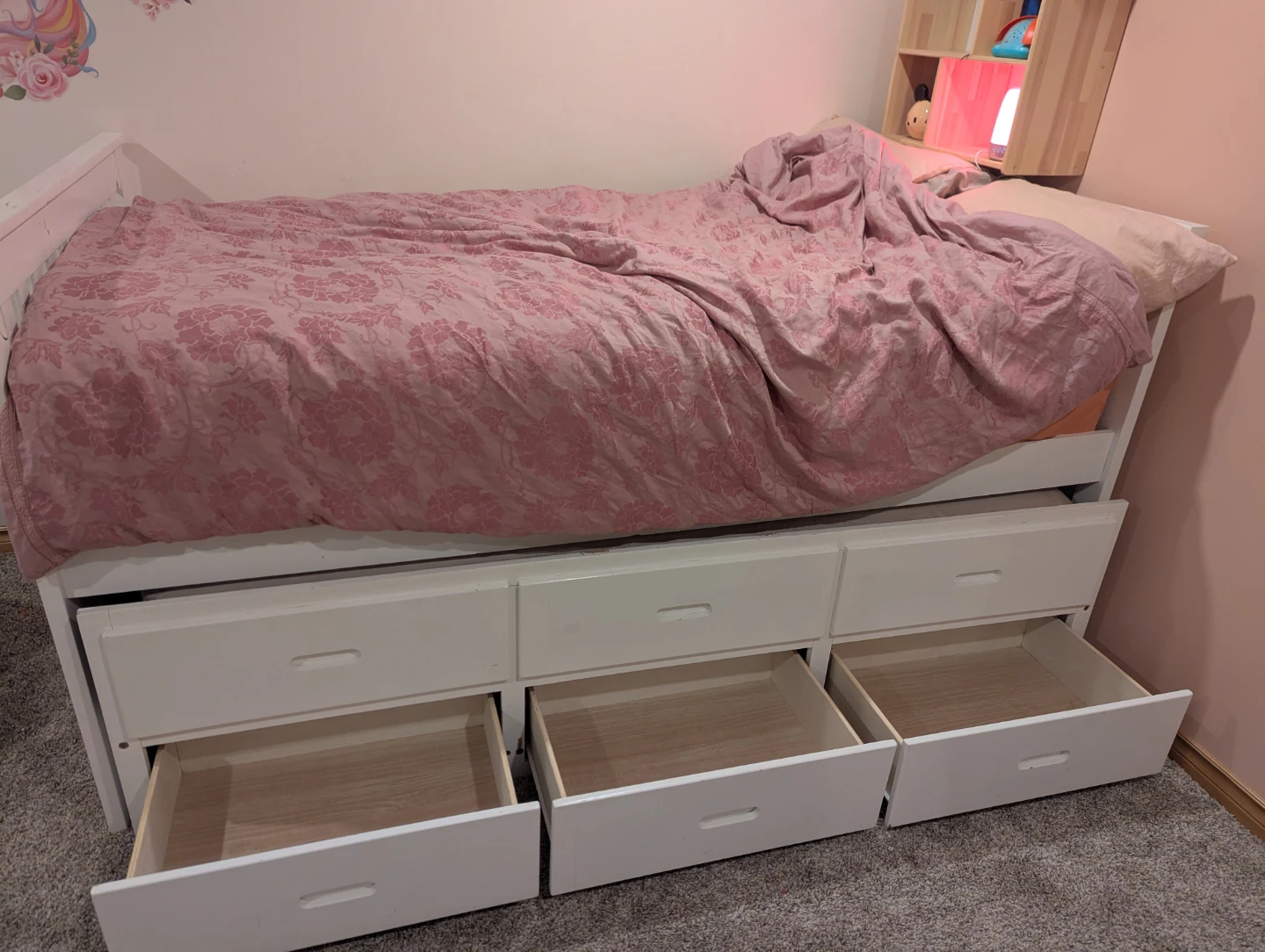 White Single Bed with Trundle and Drawers - photo 3