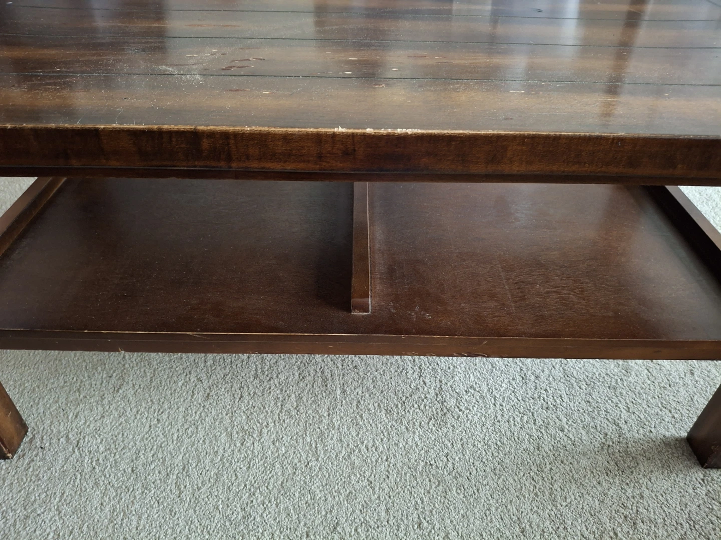 Rich Dark brown wood coffee table with lower shelf - photo 2