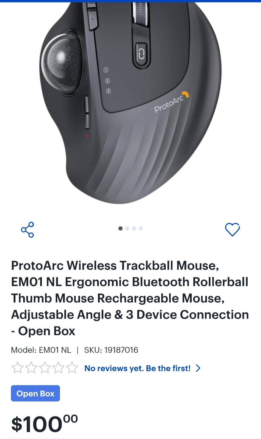 ProtoArc EM01 NL Wireless Ergonomic Trackball Mouse - photo 4
