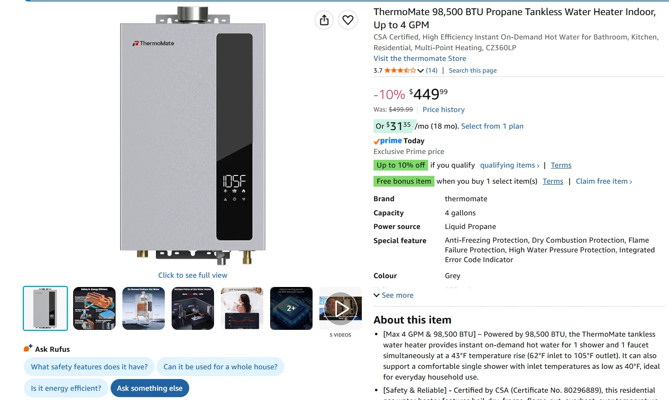 ThermoMate 98,500 BTU Propane Tankless Water Heater - photo 2