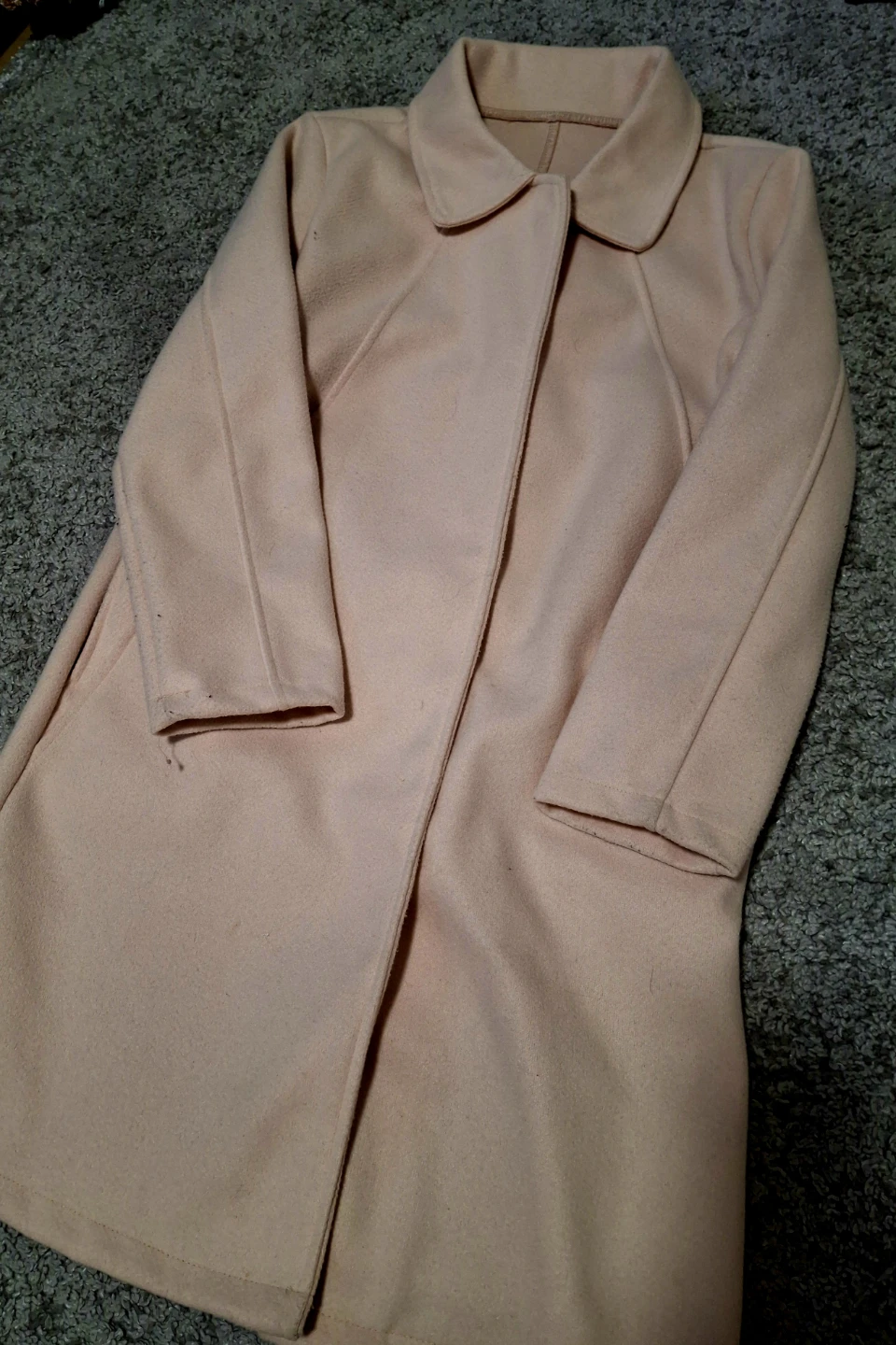 Light pink wool coat with dress.