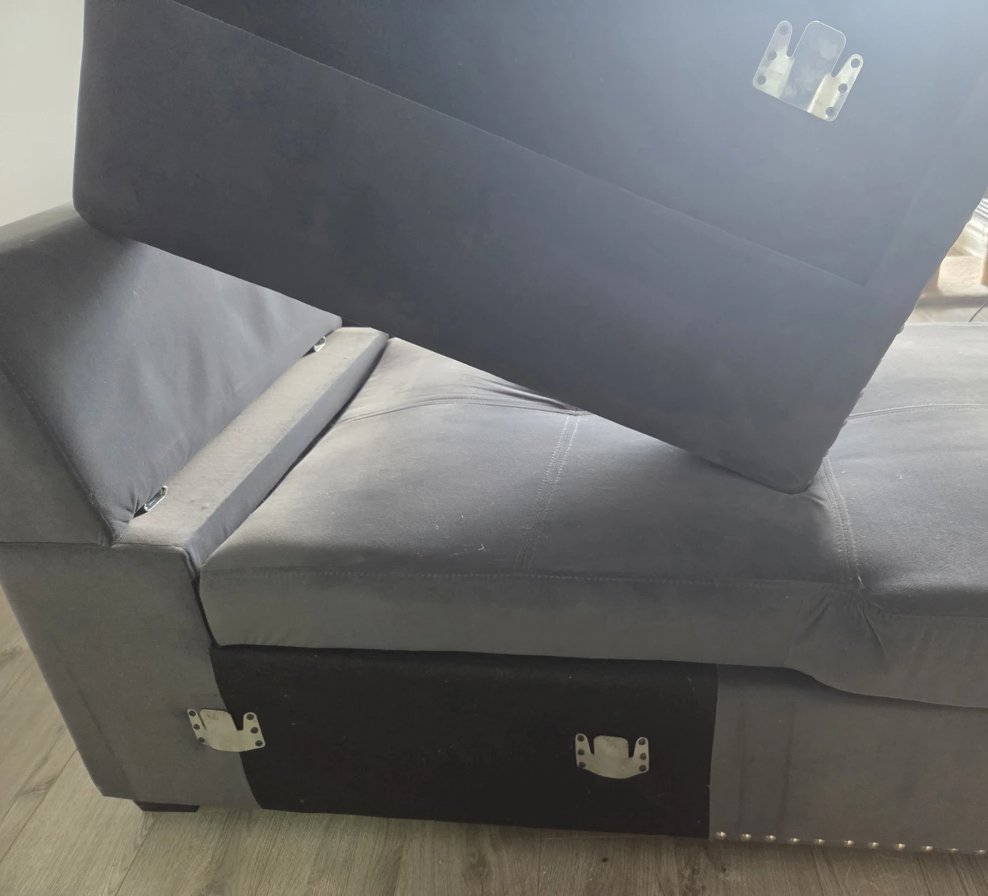 Grey Velvet Pull out Sectional Sofa Bed with Storage - photo 3