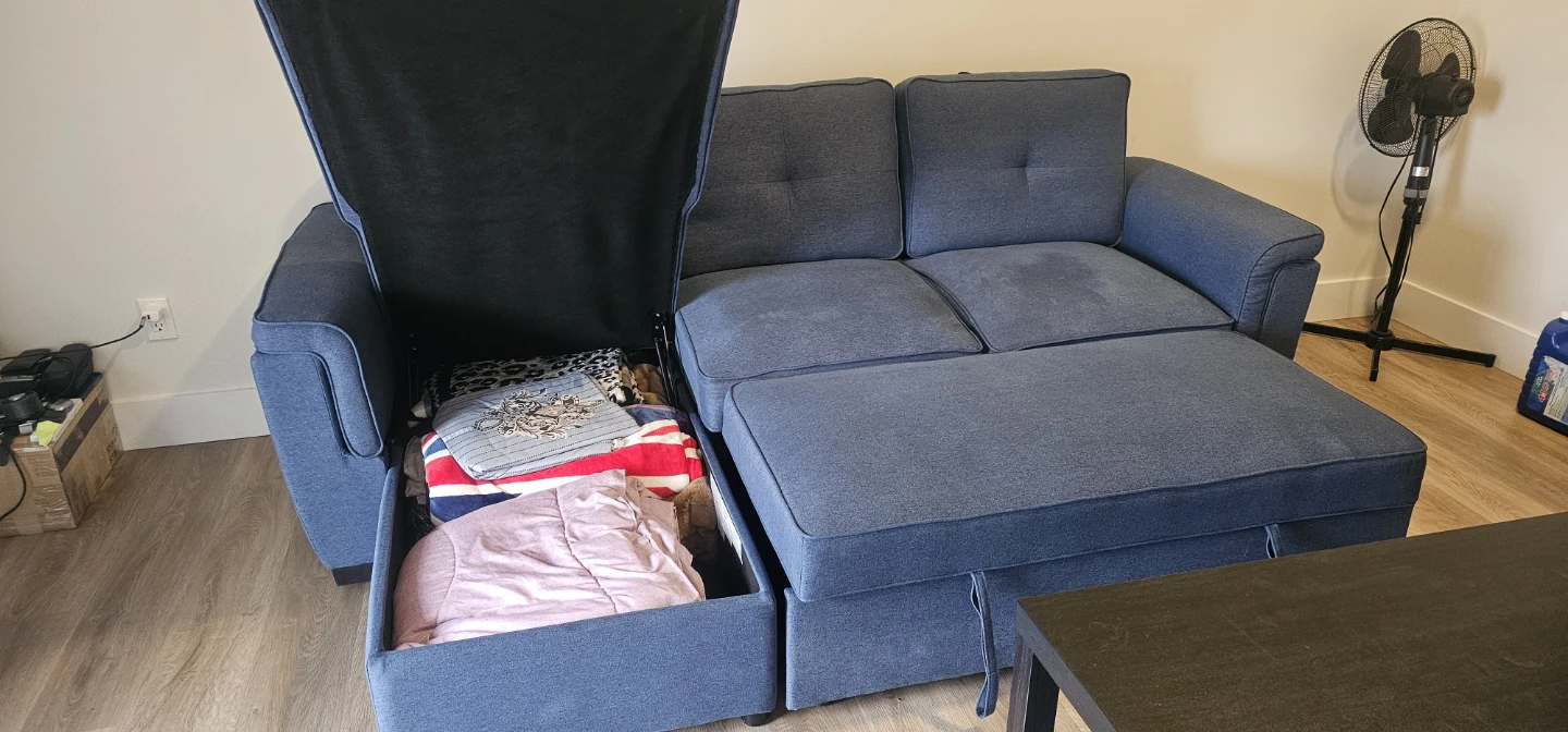Blue Fabric Sectional Sofa Bed with Storage