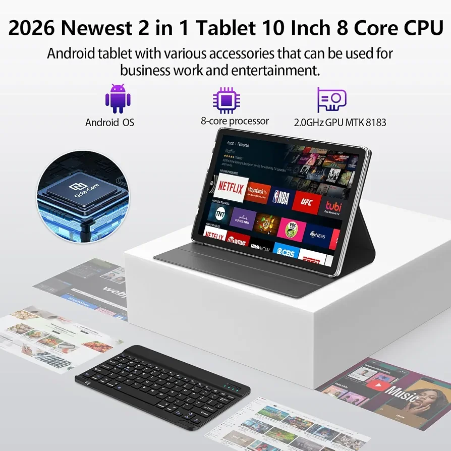 EITOMIN Android Tablet 2026 Latest 10 inch Tablet with Case