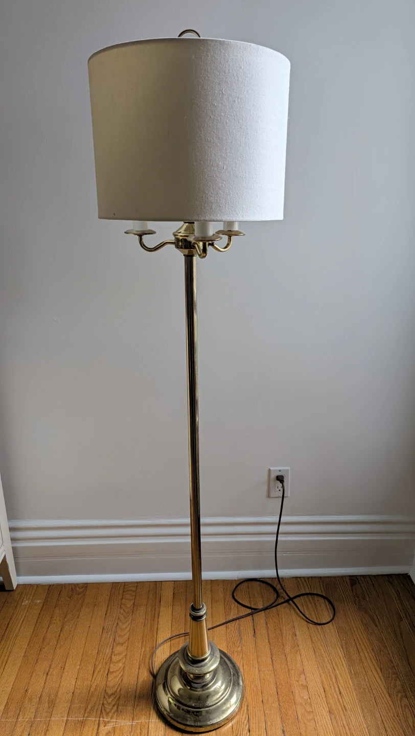 Vintage Brass Floor Lamp with Cream Shade