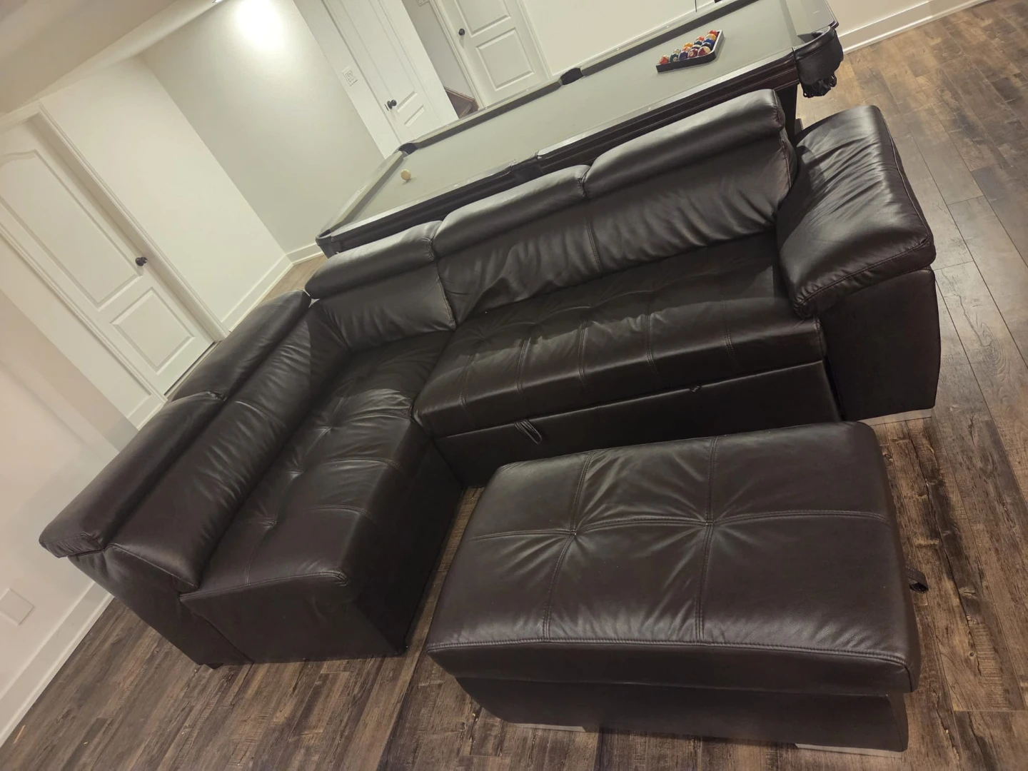 Dark Brown Leather Sectional Sofa with Ottoman - photo 2