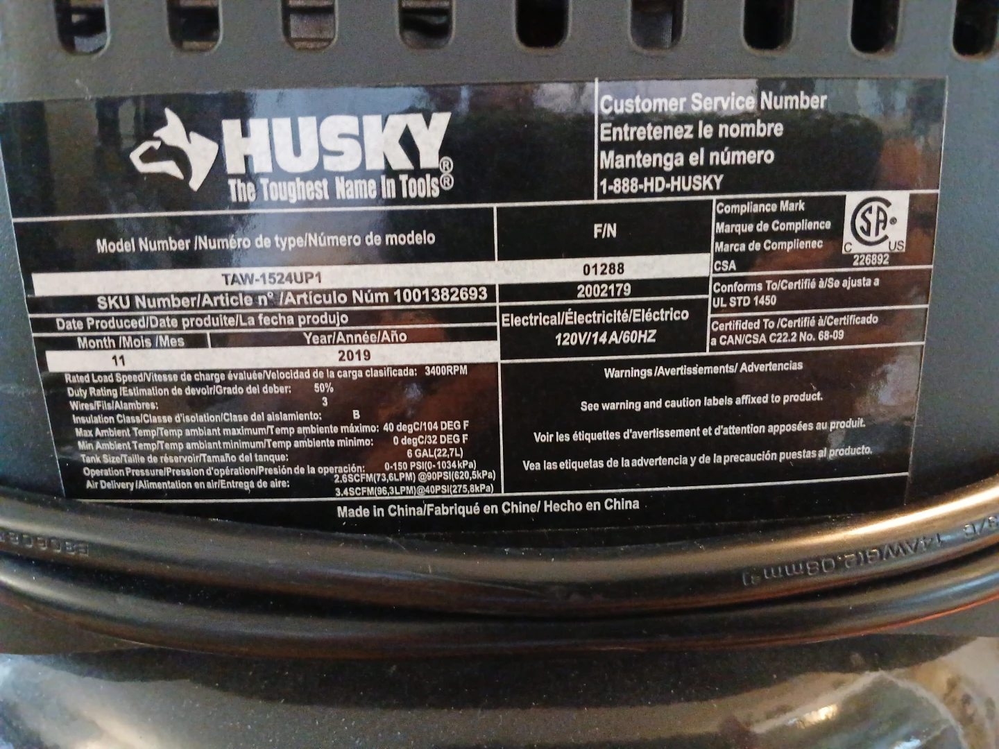 Husky 6 Gallon Air Compressor - photo 3