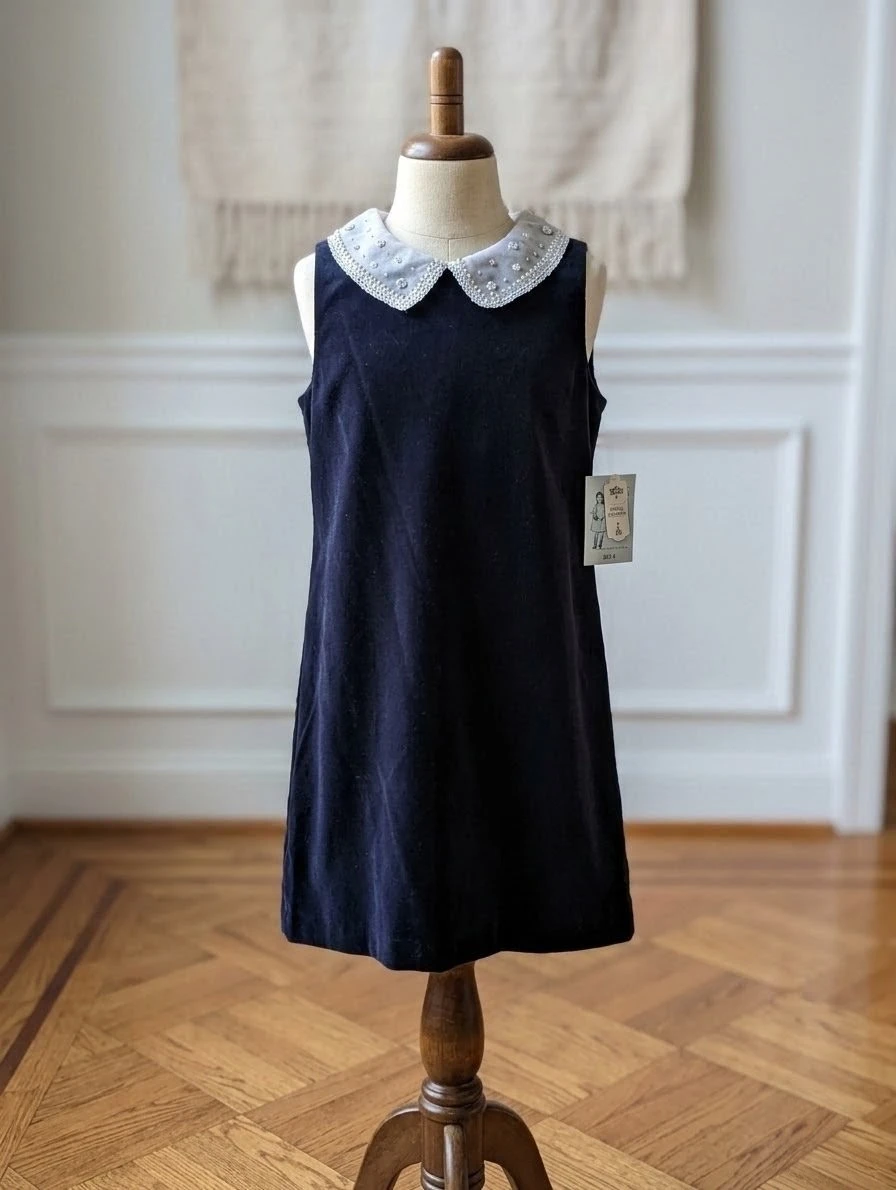NWT Luli & Me Girls Velvet dress,  pearl/rhinestone lace collar