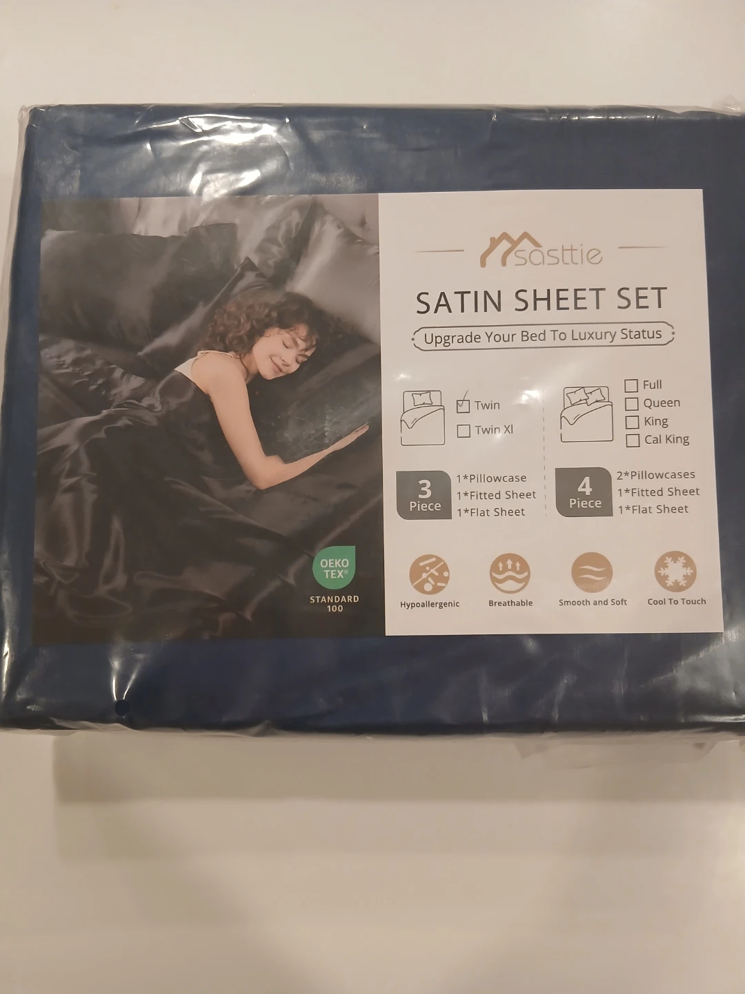 Sasttie Satin Sheet Set - Twin Navy Blue - photo 2