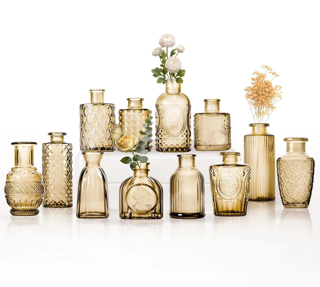 Set of 12 Gold Glass Bud Vases