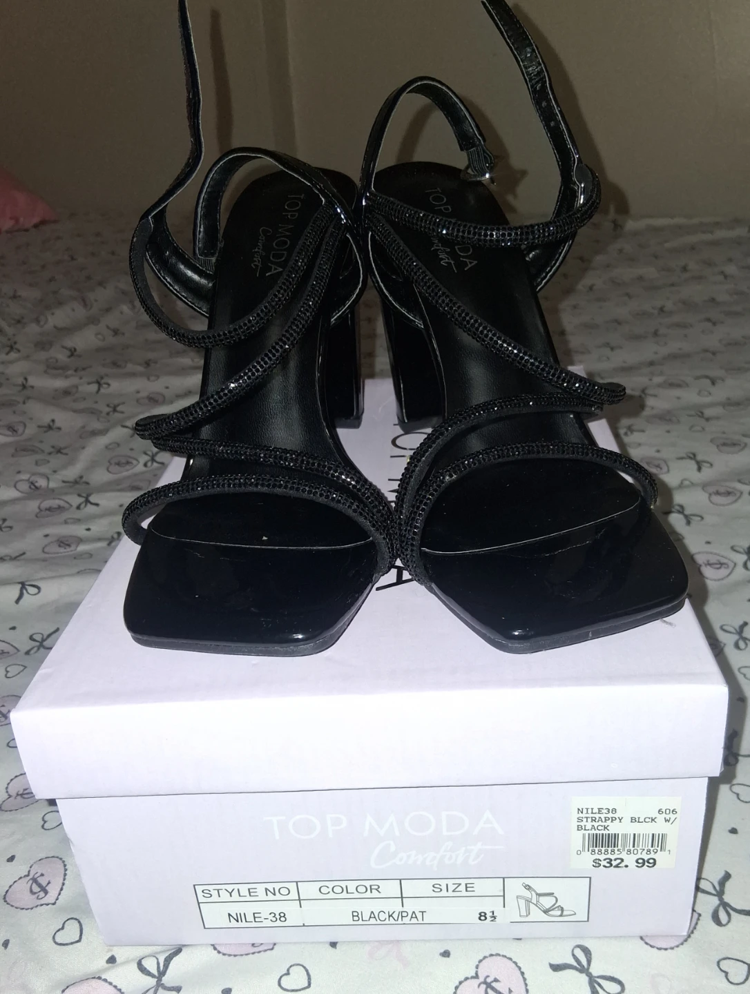 Top Moda Comfort Black Strappy Heels Size 8.5