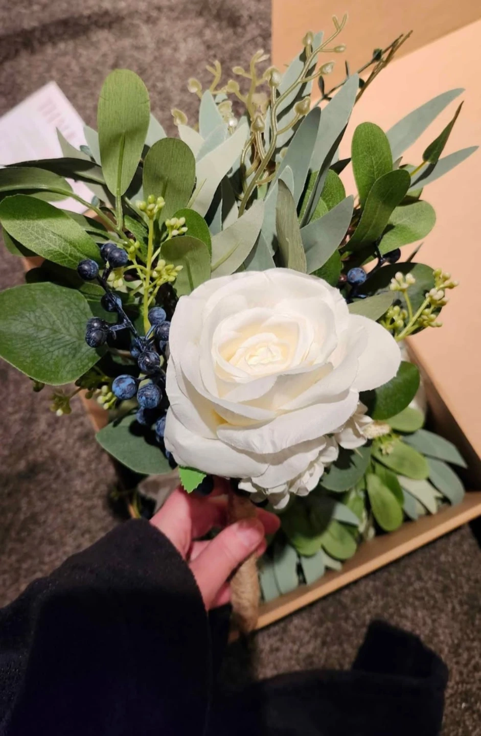 Artificial Floral Bouquets with White Roses and Blue Berries - photo 3