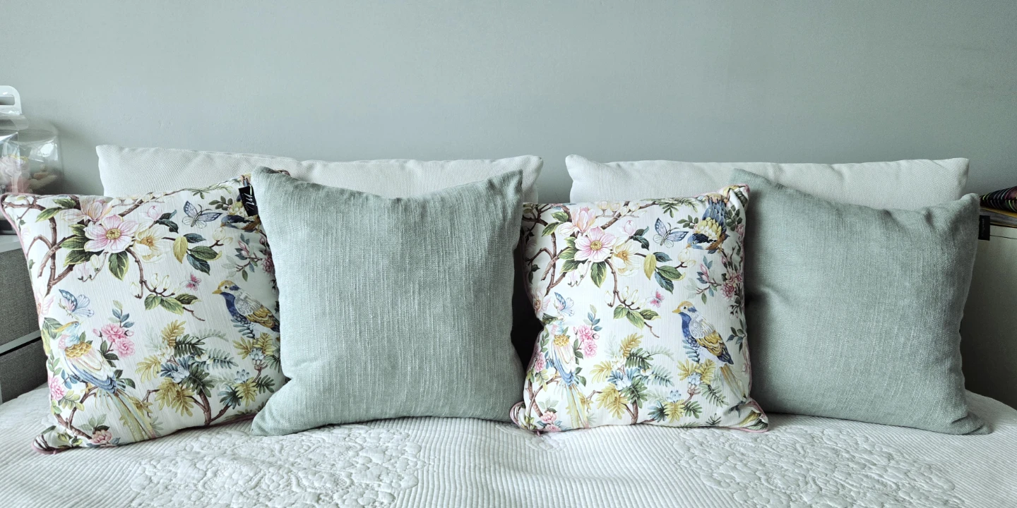 Decorative Pillows (2 floral, 2 sage green)