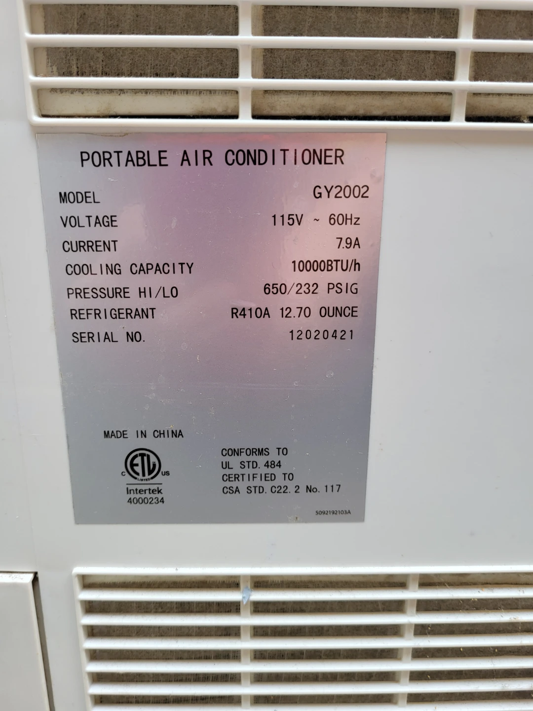 KROSS GY2002 Portable Air Conditioner 10,000 BTU - photo 2