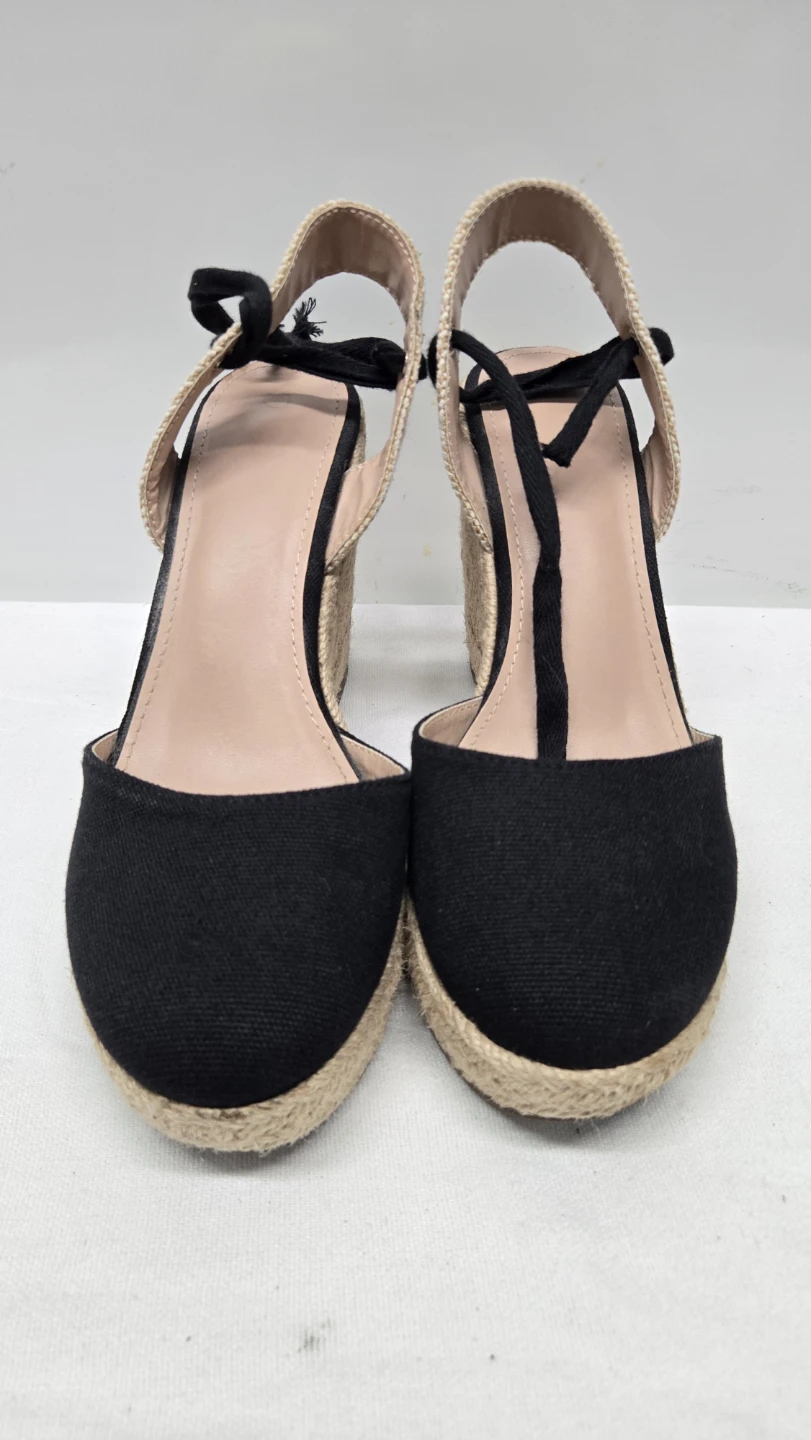 ZBY Black/Beige Espadrille Wedge Heels Closed Toe Ankle Tie S. 8 - photo 4