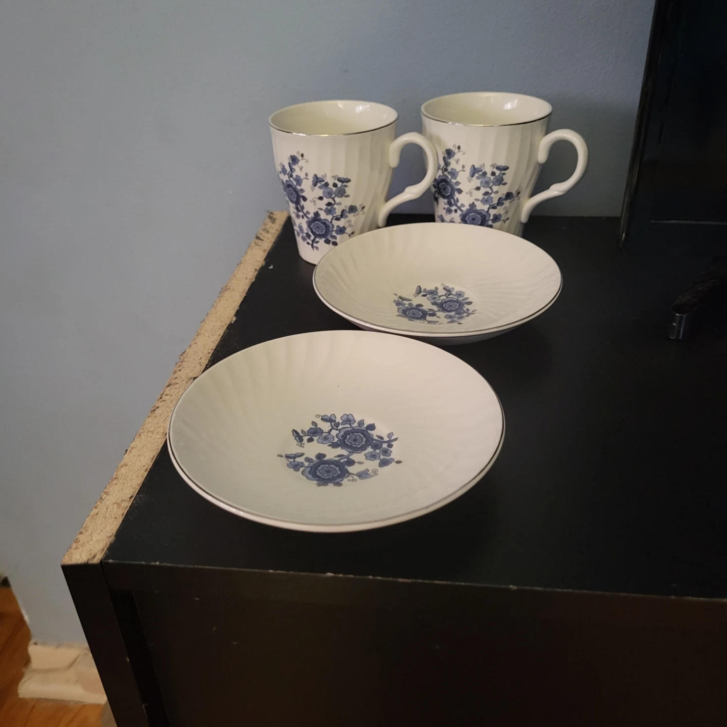 Enoch Wedgwood Royal Blue Ironstone Mugs and Saucers