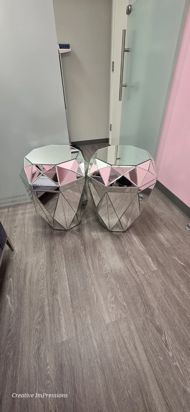 Pair of Mirrored Diamond Side Tables