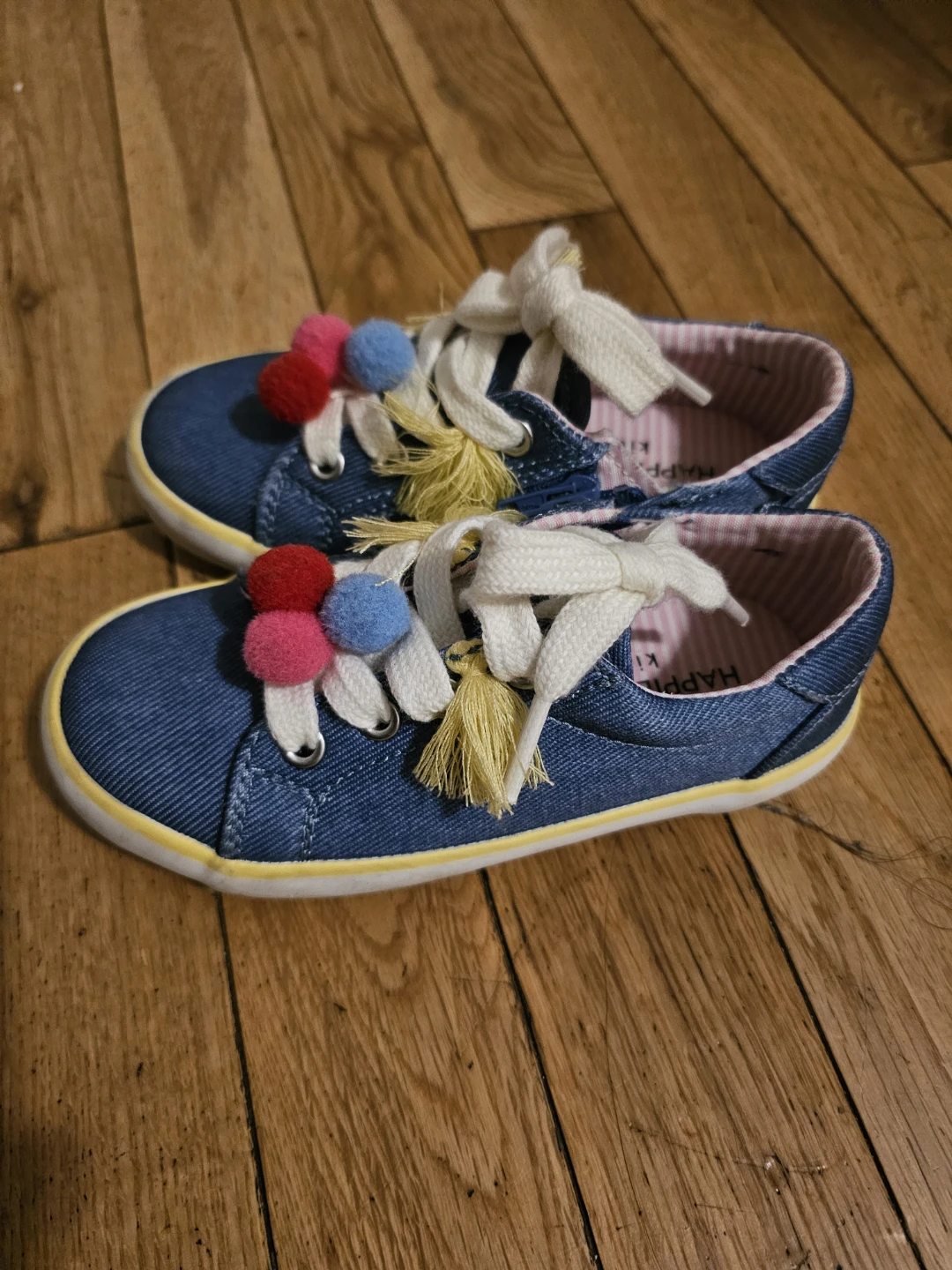 Happy Kids Denim Sneakers with Pom Poms