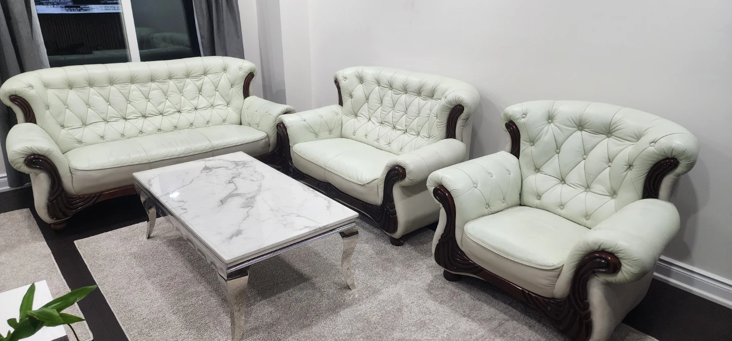 3-Piece Tufted Leather Sofa Set