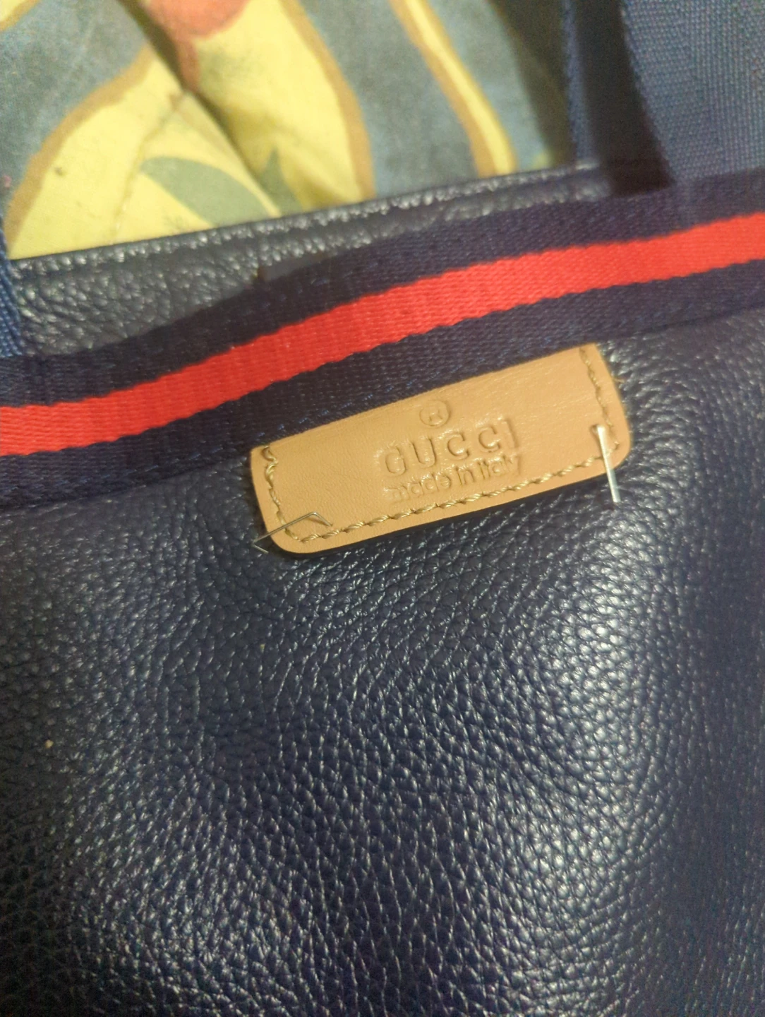 Gucci navy blue leather web tote bag - photo 2