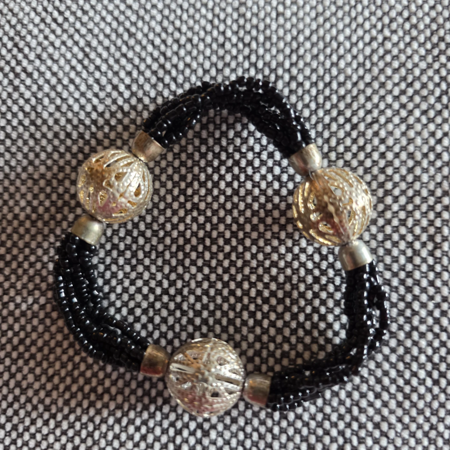 Black Beaded Bracelet with Filigree Orbs - photo 2