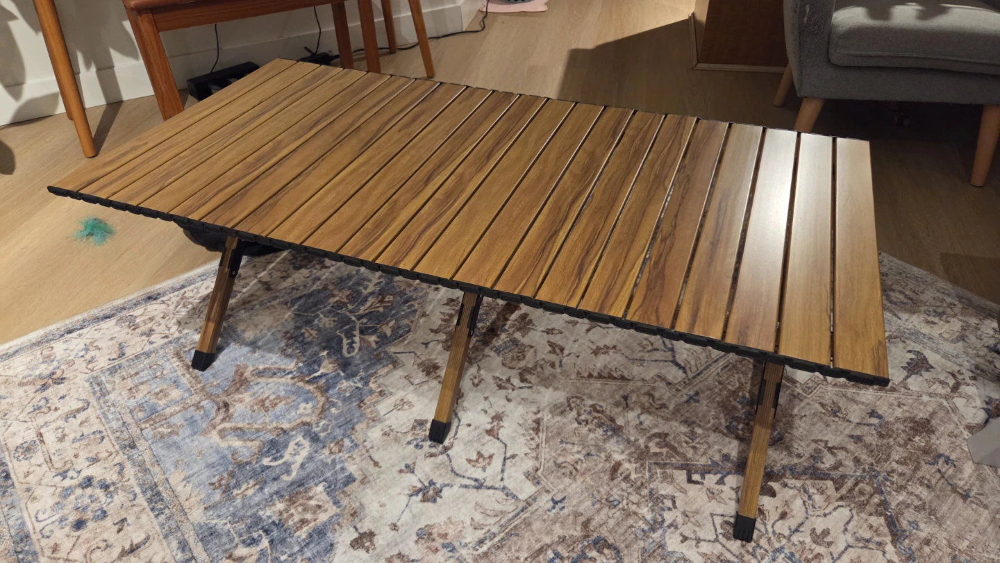 Wooden Roll-Top Camping Table with Carry Bag