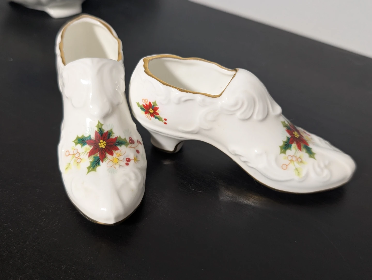 Vintage Royal Albert Poinsettia Bone China Shoes (Set of 2)