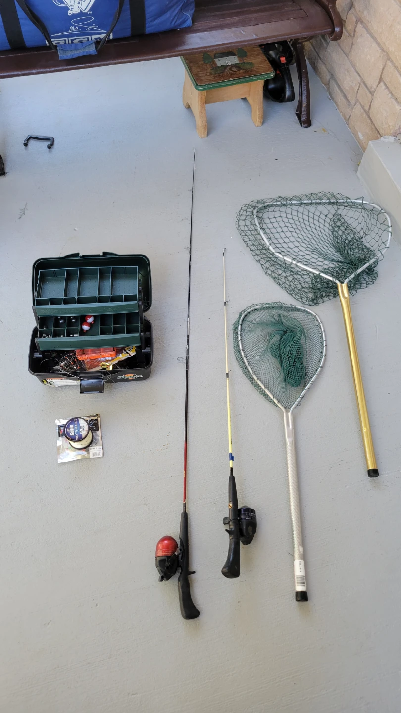 Fishing Gear, Rods, Tackle Box and Nets