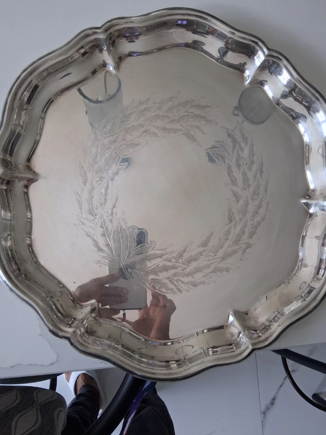 Silver Plated Serving Tray with Laurel Wreath Design