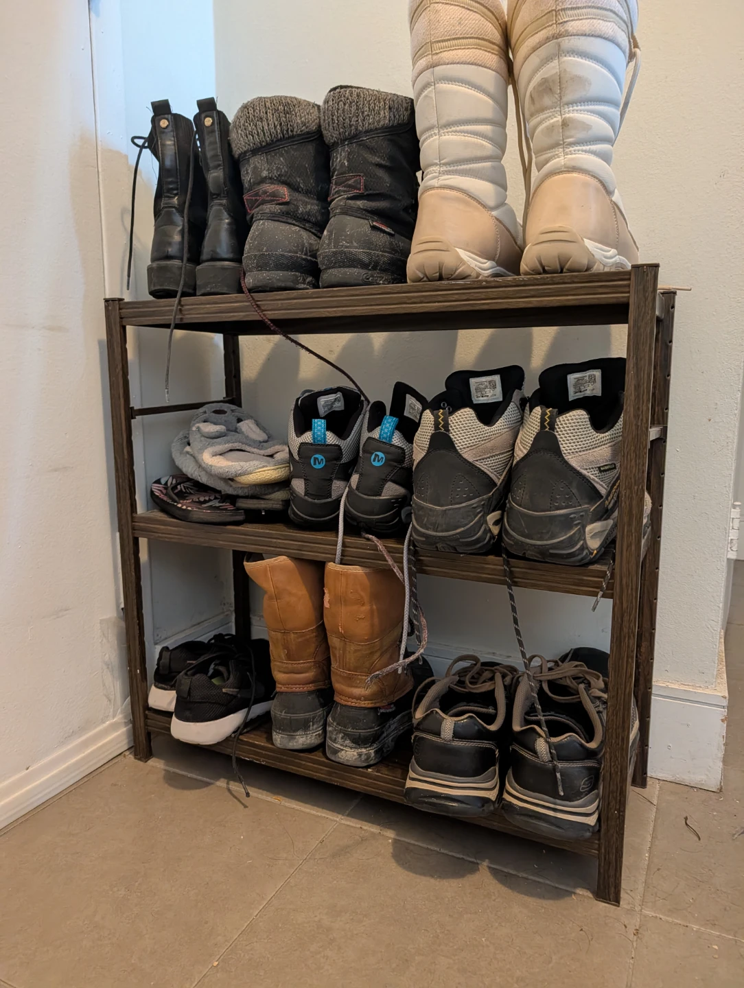 Dark Wood Finish 3-Tier Sturdy light weight Metal Shoe Rack 🏈