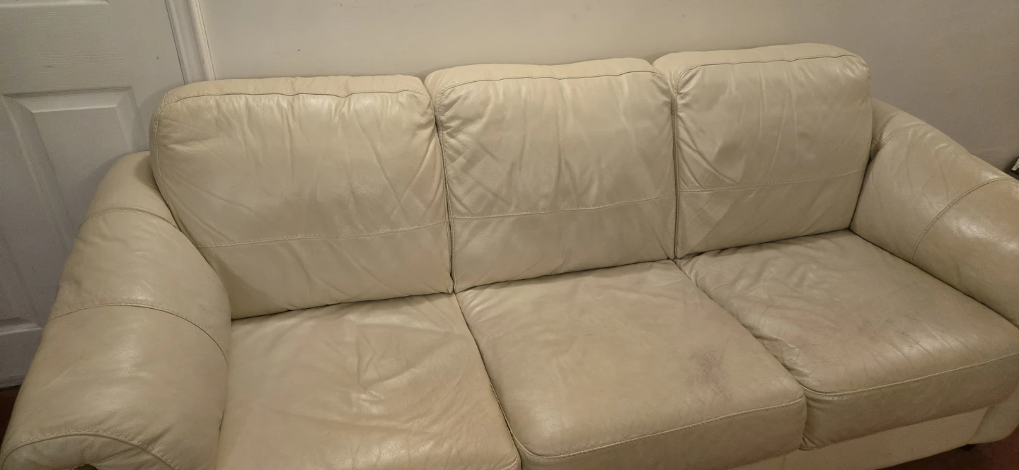 Cream Leather 3-Seater Sofa - photo 2