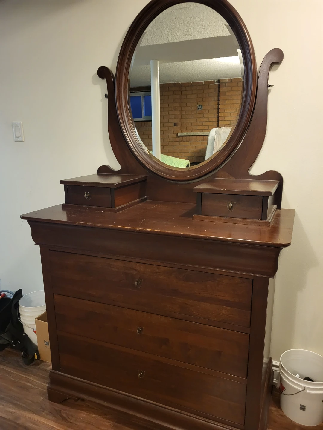 Wooden Dresser with Attached Mirror