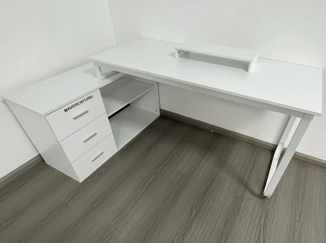 Maverickfurni L-Shaped White Desk with Drawers - photo 3