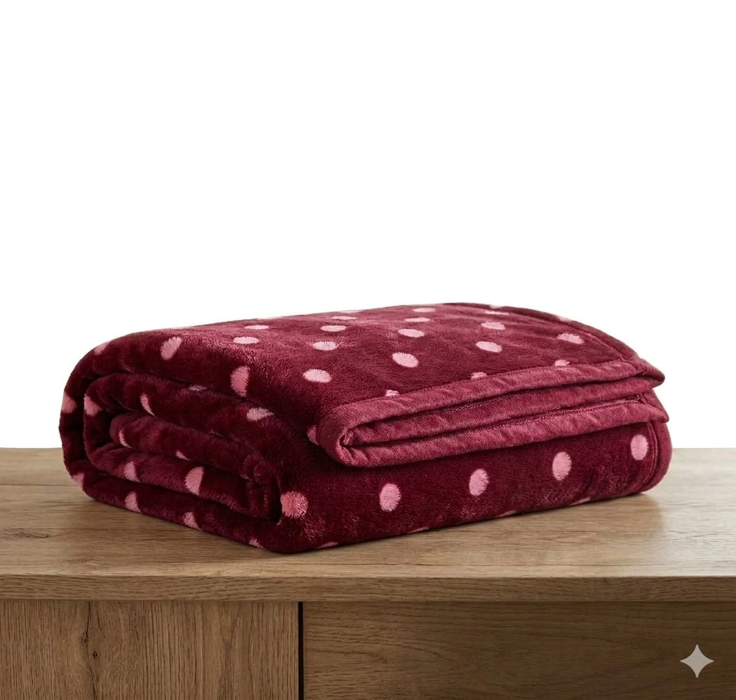 Maroon and Pink Polka Dot Plush Throw Blanket