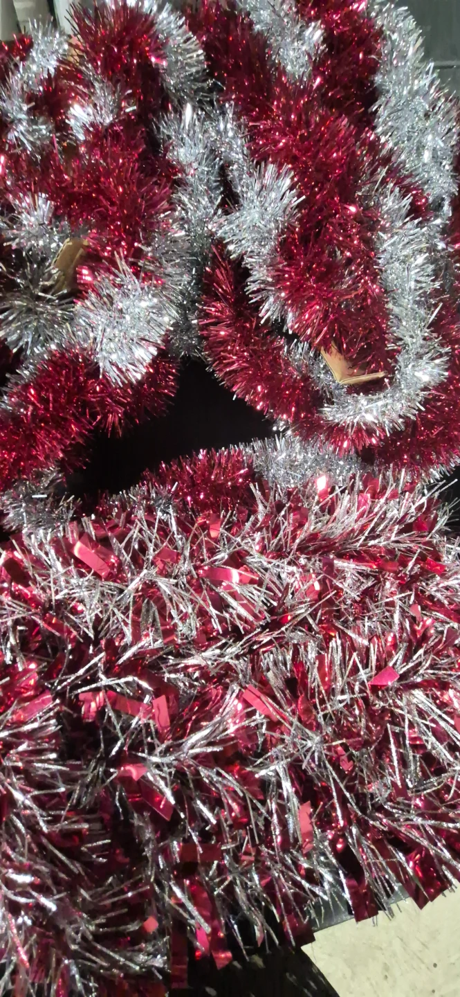 Red and Silver Christmas Tinsel Garland.  🏈