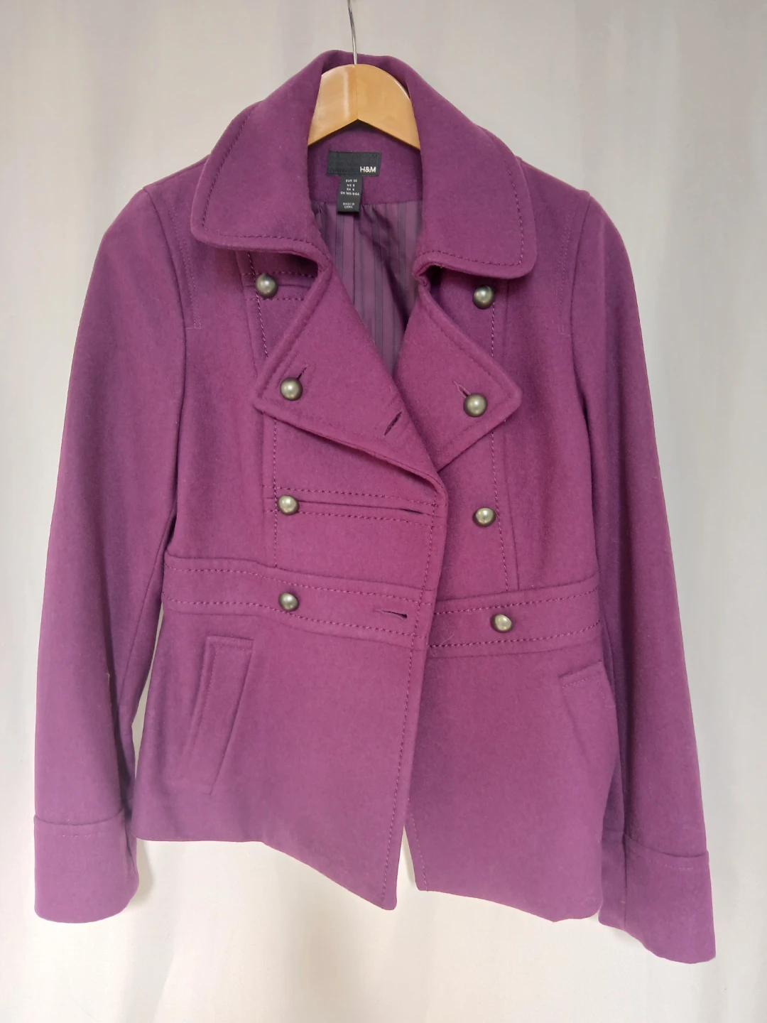 H&M Purple Double-Breasted Wool-Blend Coat - photo 2