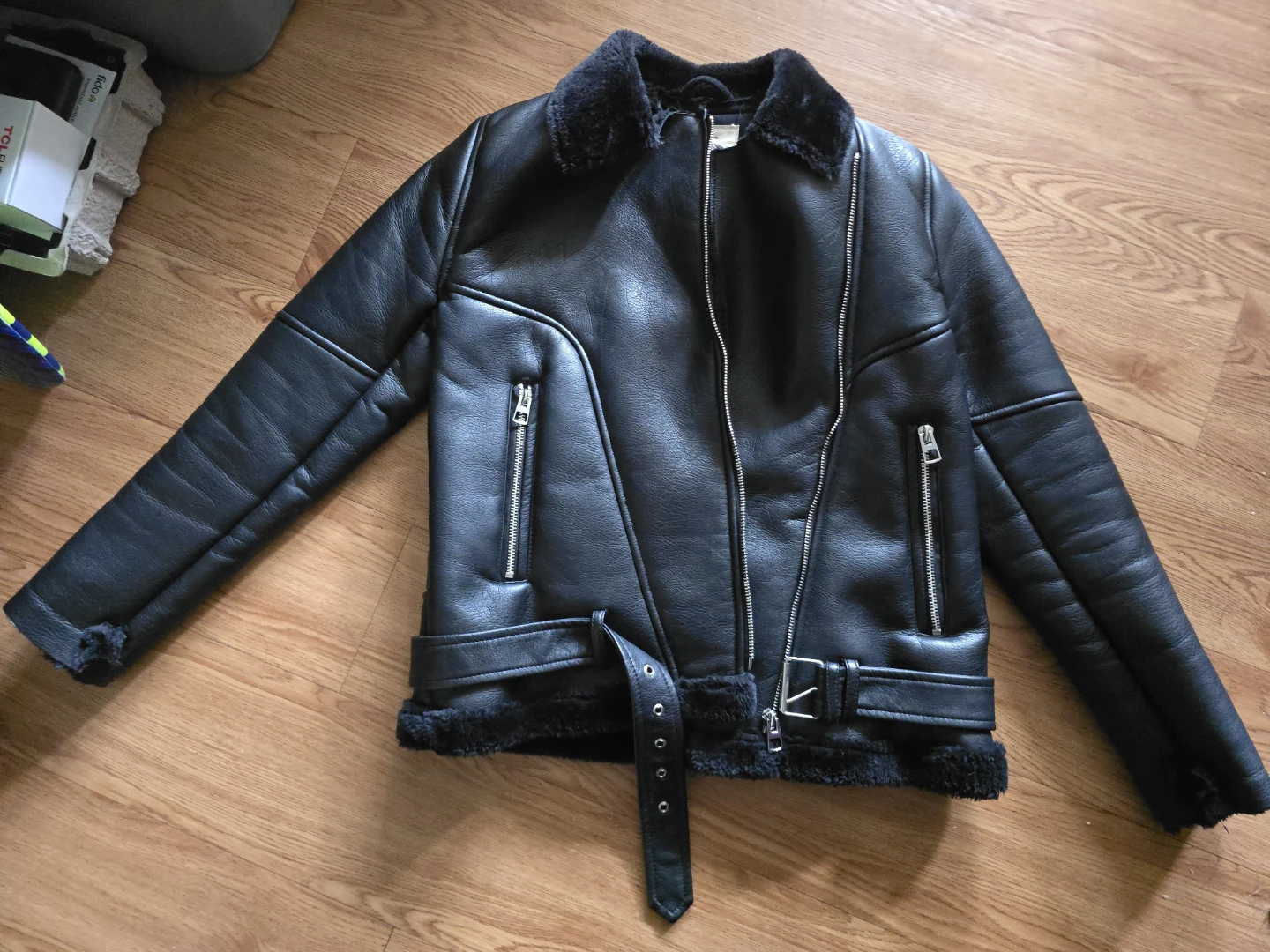 ZARA Outerwear black faux leather jacket